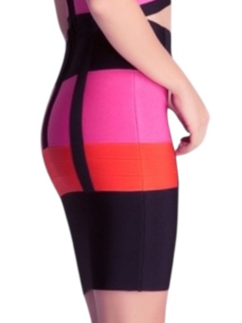 bebe Bandage Pencil Skirt - Black/Pink/Red Size S